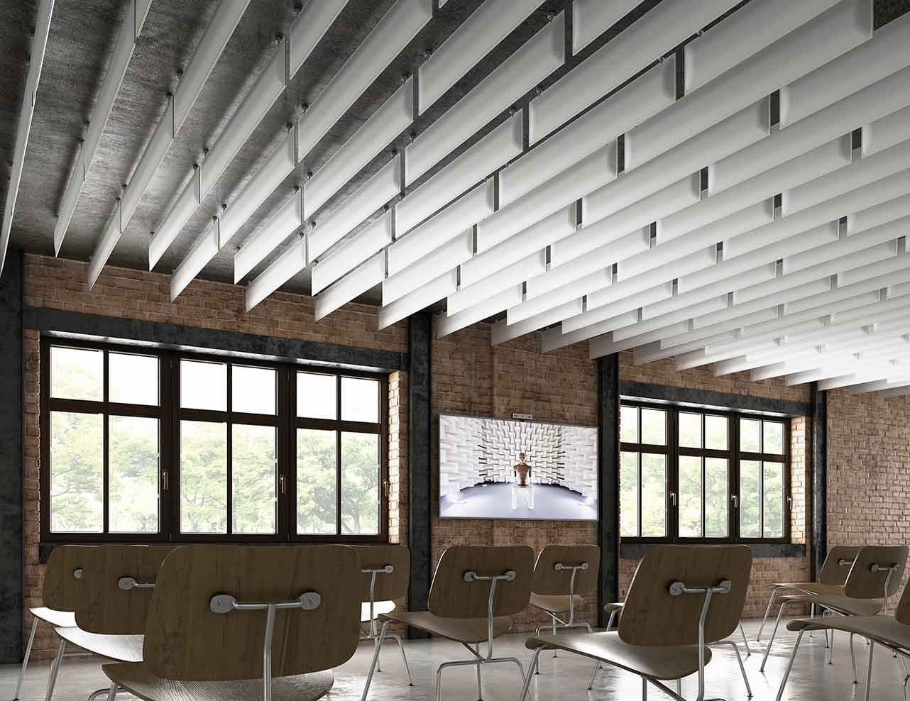 Baffles acoustiques suspendus au plafond